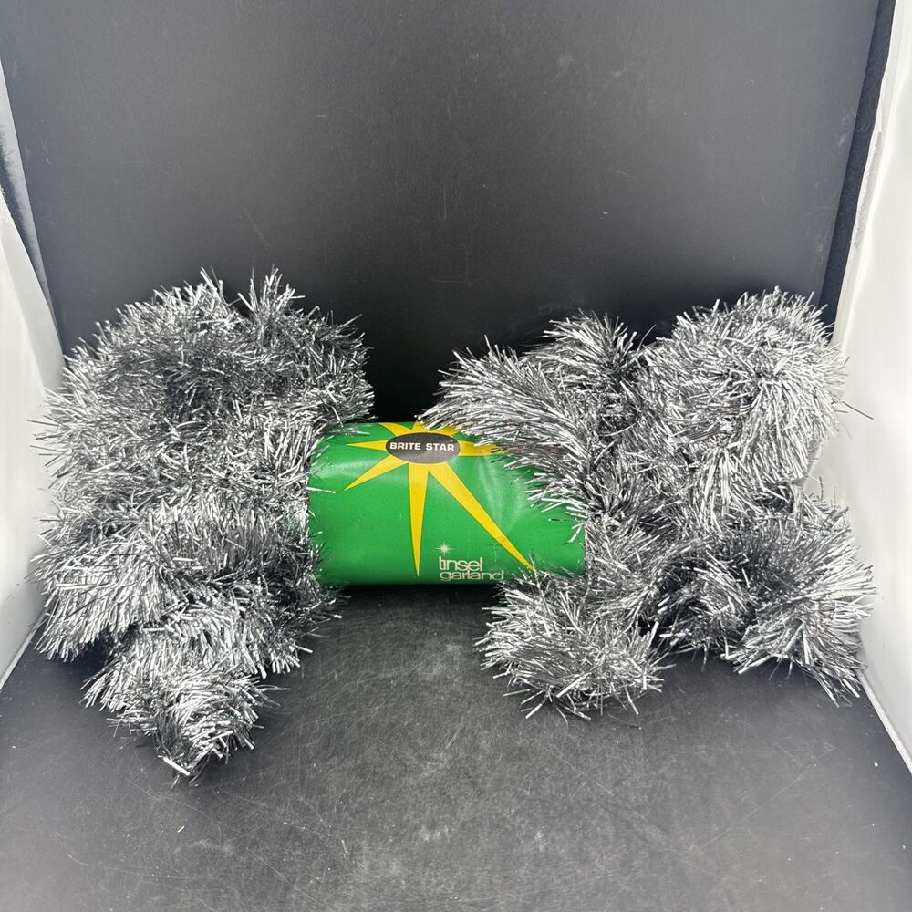 Vtg Brite Star Silver Tinsel Garland 20 Ft X 3 In Mid Century Christmas USA NOS
